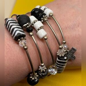 Kairos10 Black and White Mixed Materials Beaded Wrap Bracelet